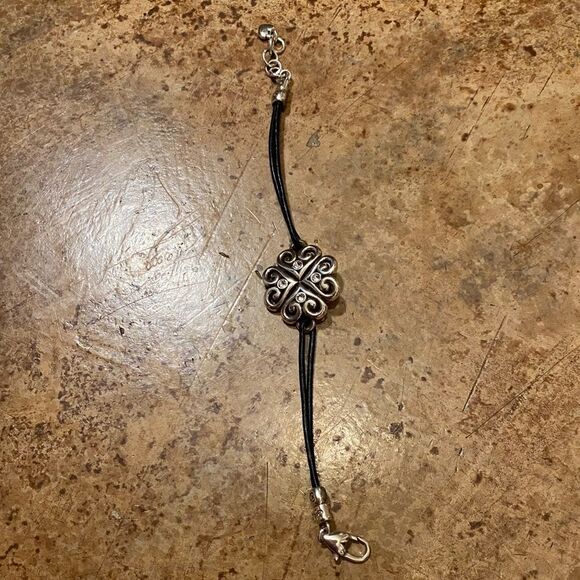 Brighton double strand black cord and silver scrolled‎ hearts  bracelet - Picture 2 of 5